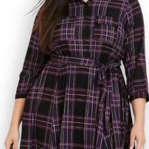 Torrid Sz 4 26 28 Purple Plaid Button Down Shirt Dress Pockets! Fall